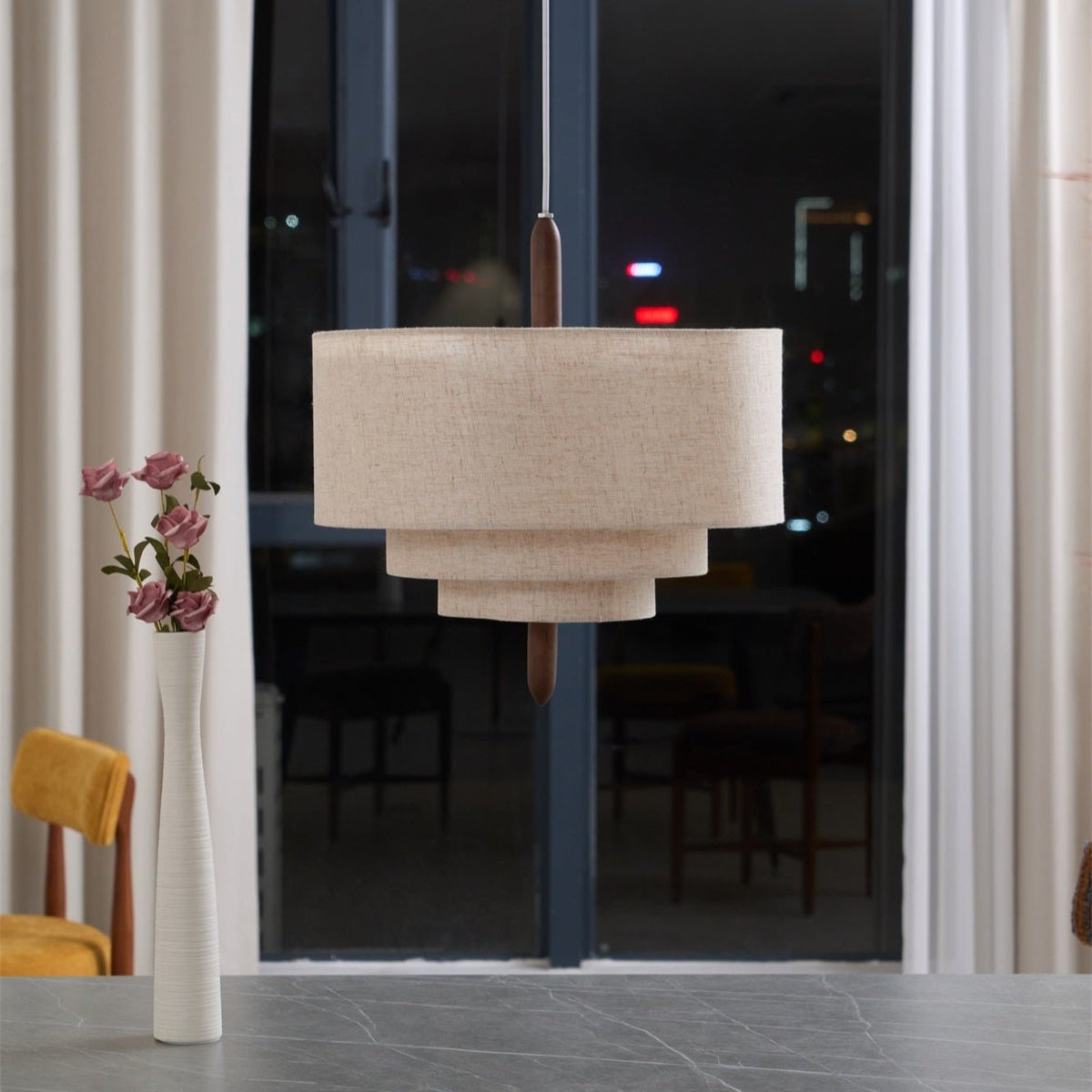 Salemu elegantie Wave Ladder Houten Stof hanglamp