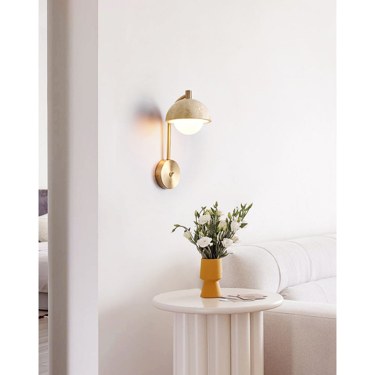 Valelaine wandlamp met travertin
