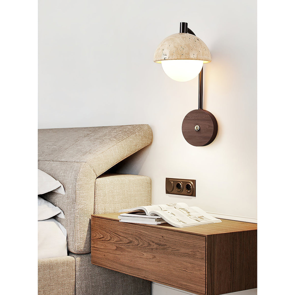 Valelaine wandlamp met travertin