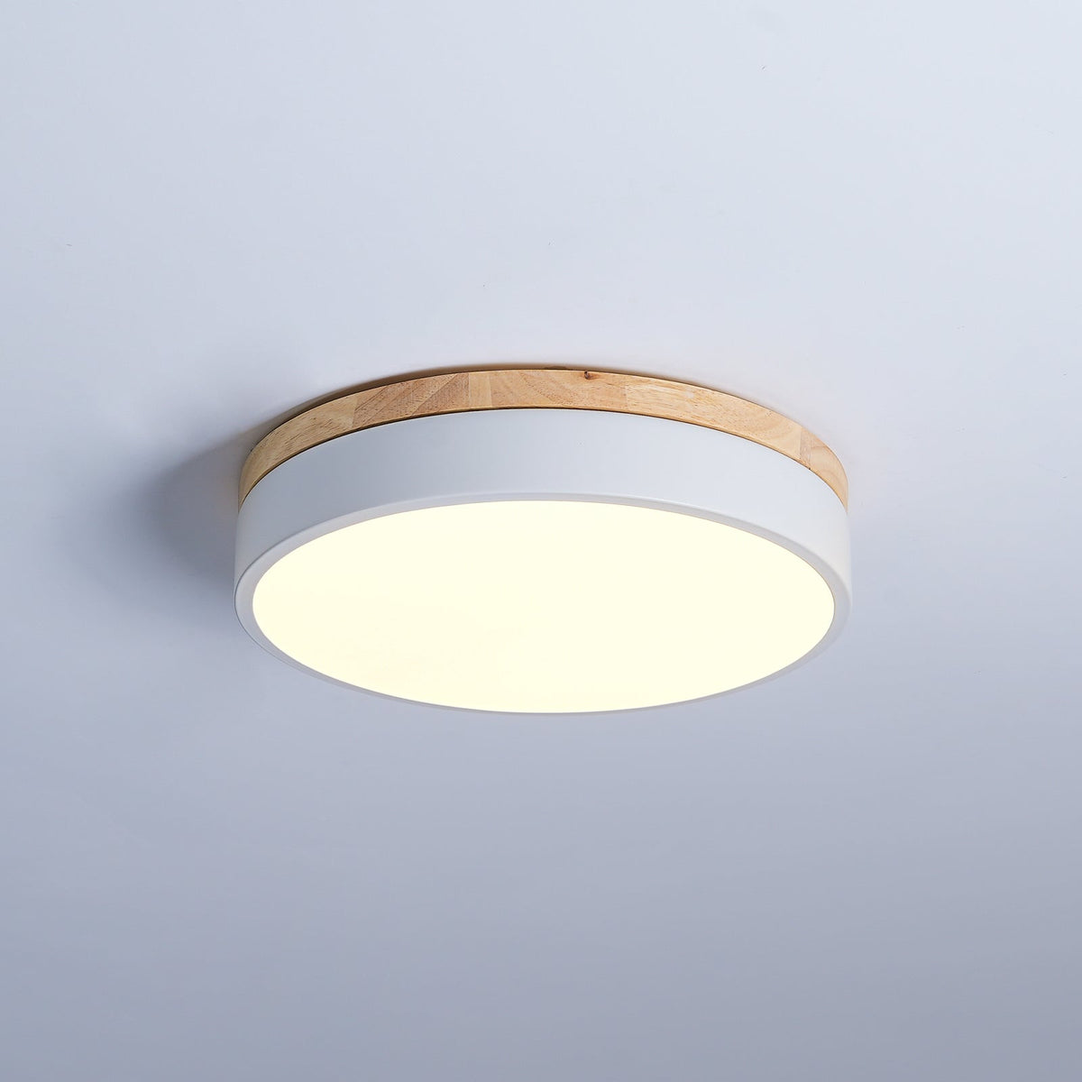 Daelis Witte Ronde plafondlamp met Houten Accent
