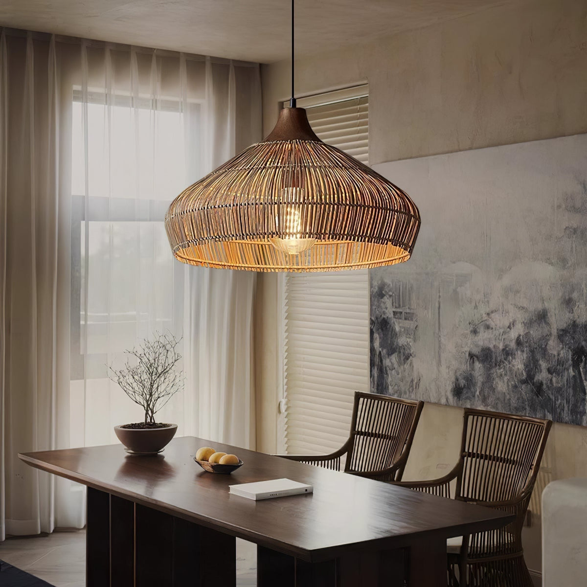 Lythean elegantie Art hanglamp van rotan en hout