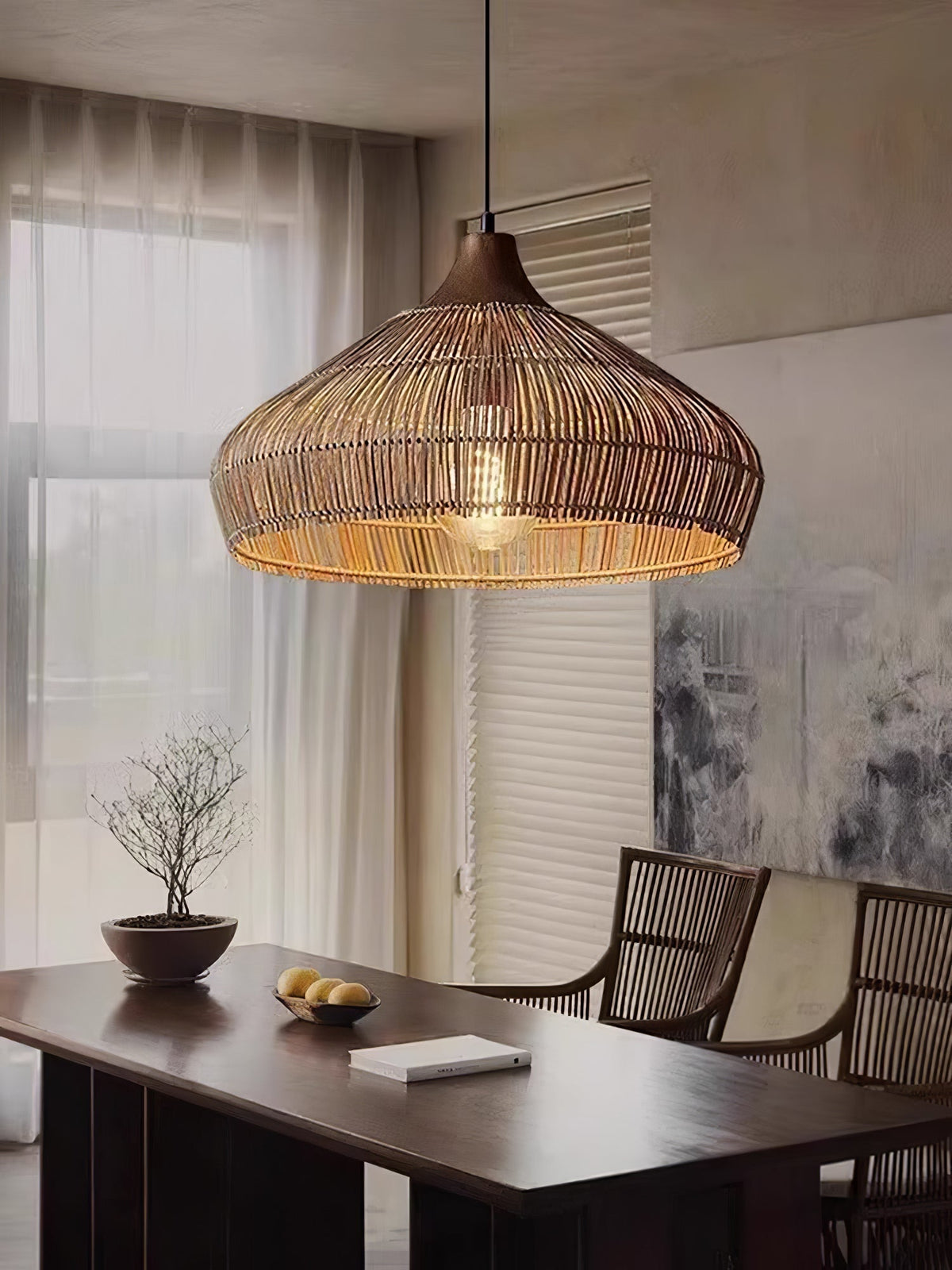 Lythean elegantie Art hanglamp van rotan en hout