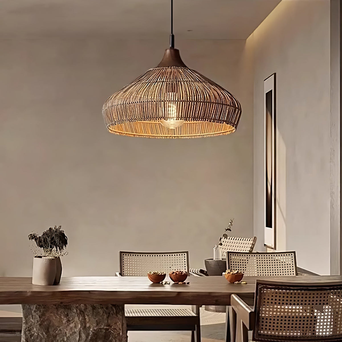 Lythean elegantie Art hanglamp van rotan en hout