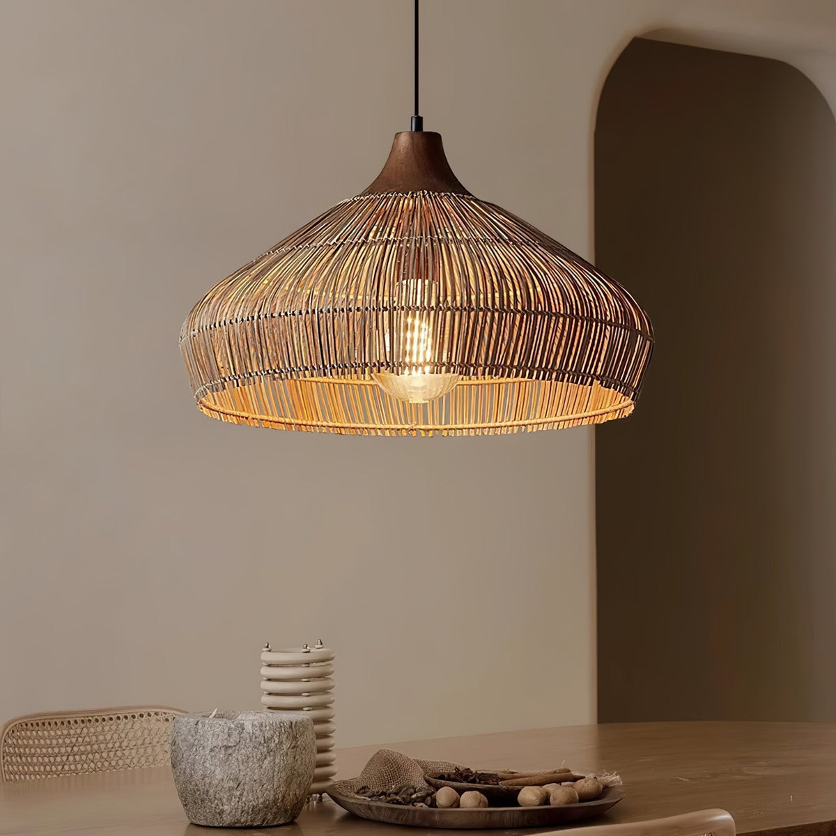 Lythean elegantie Art hanglamp van rotan en hout