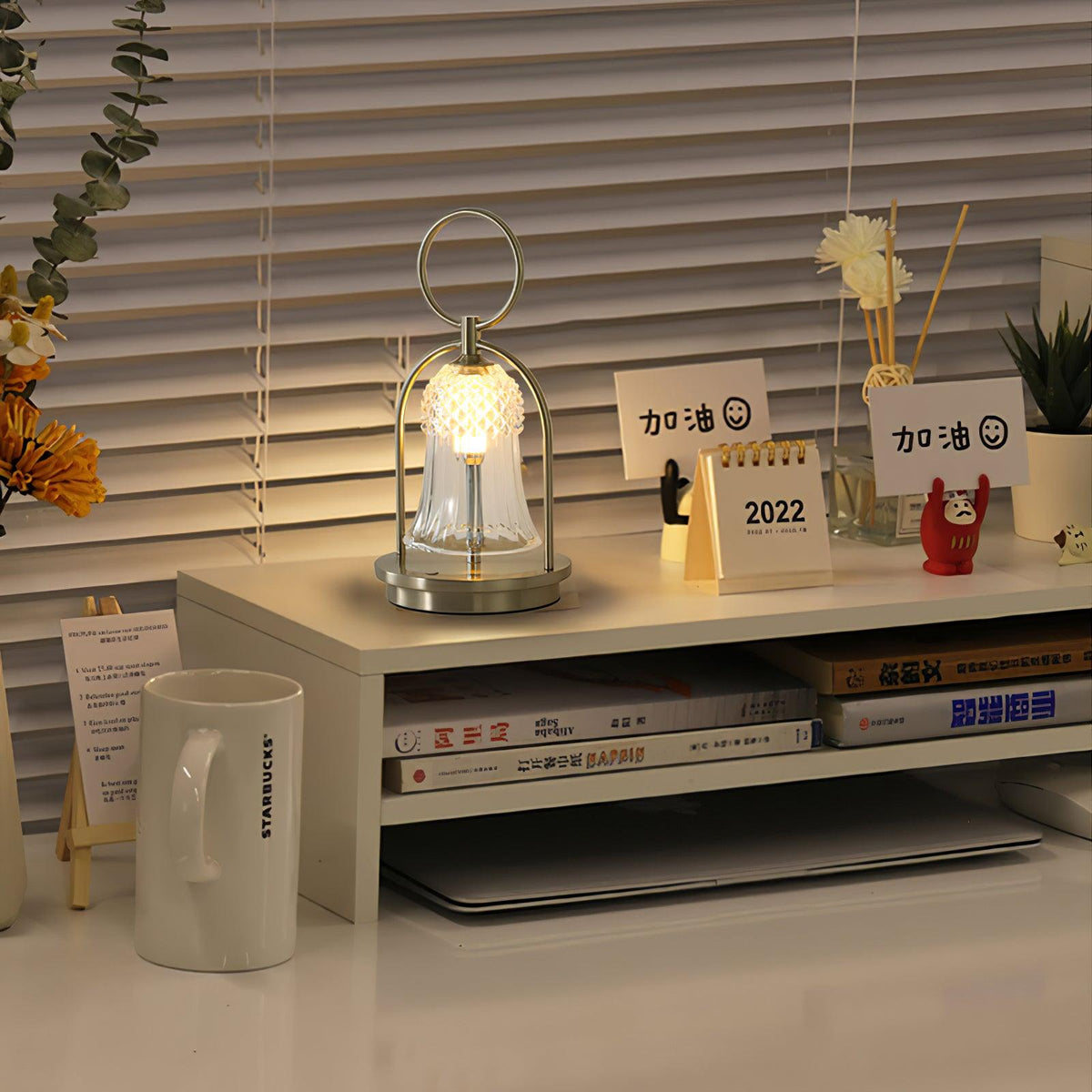 Bell vintage tafellamp met glazen kap