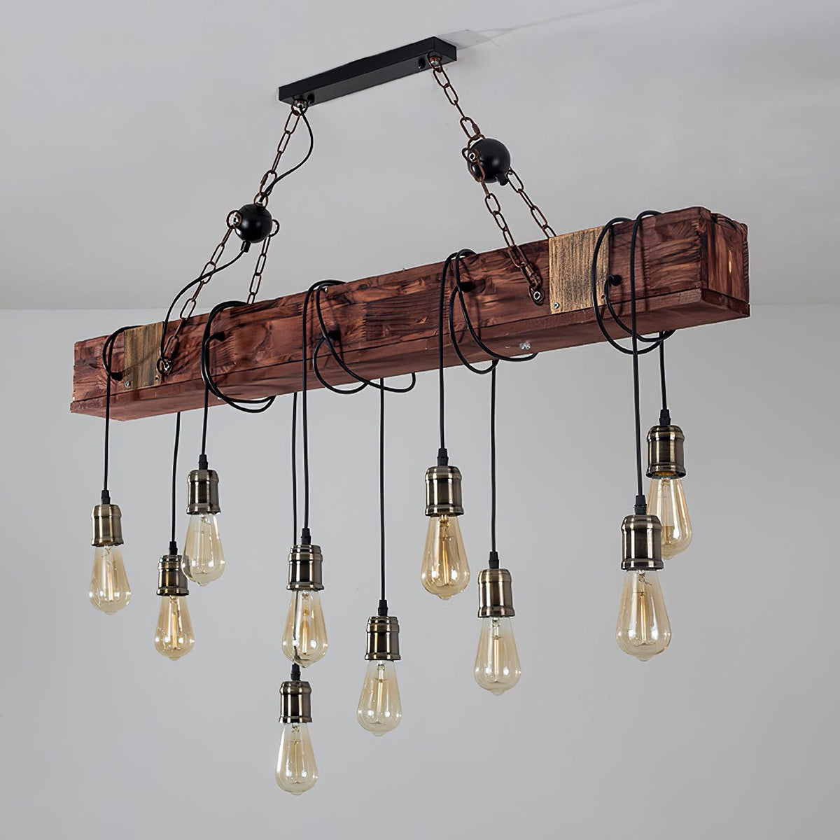 Wexb Kroonluchter Houten Balk Edison Bulb Rustieke Boerderijstijl