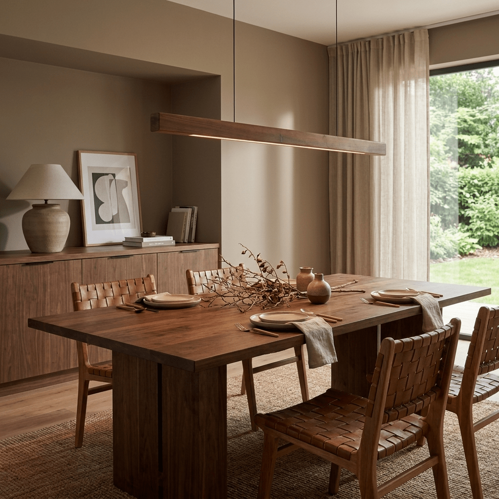 Houten lineaire hanglamp met LED