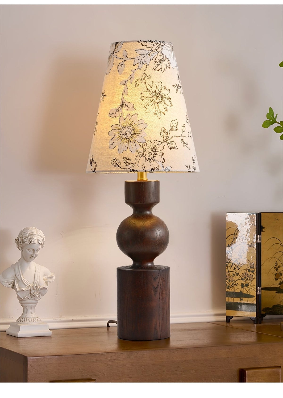 Thorne Vintage tafellamp van donker walnoothout