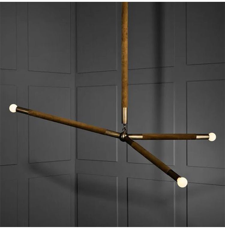 Solireon moderne kroonluchter met lineaire messing en leer