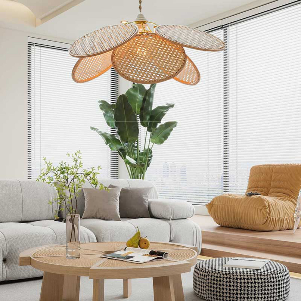 Ritta Franse Landelijke Rotan Weef Hanglamp Hout Slaapkamer