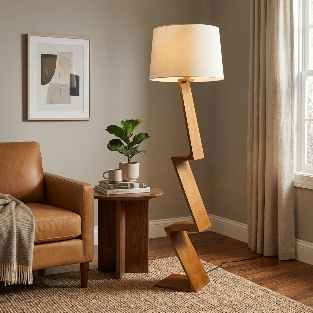 Zigzag Vaste Houten vloerlamp