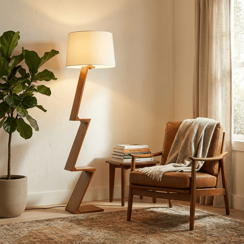 Zigzag Vaste Houten vloerlamp