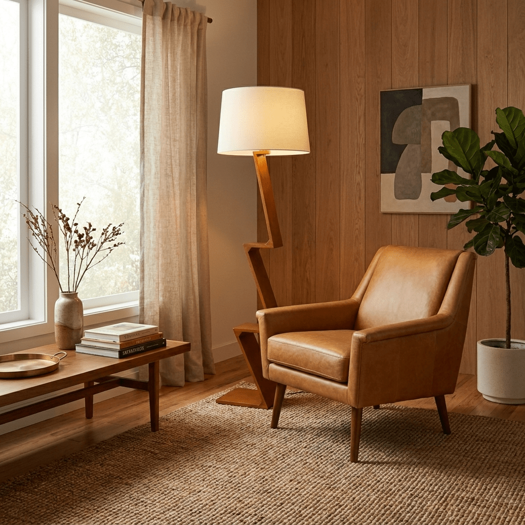 Zigzag Vaste Houten vloerlamp