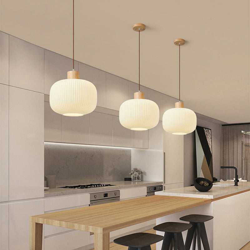 Ozawa Vintage Lantaarnvorm LED Hanglampen Wit Hout/Glas Slaapkamer/Eetkamer