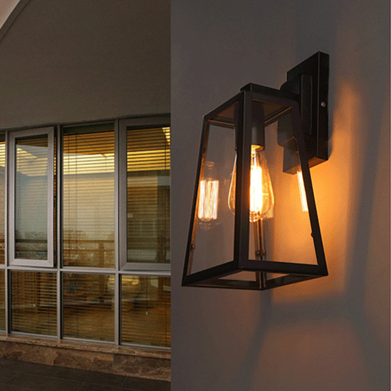 Alessio Retro Zwarte Industriële Lantaarn Wandlamp Metaal En Glas