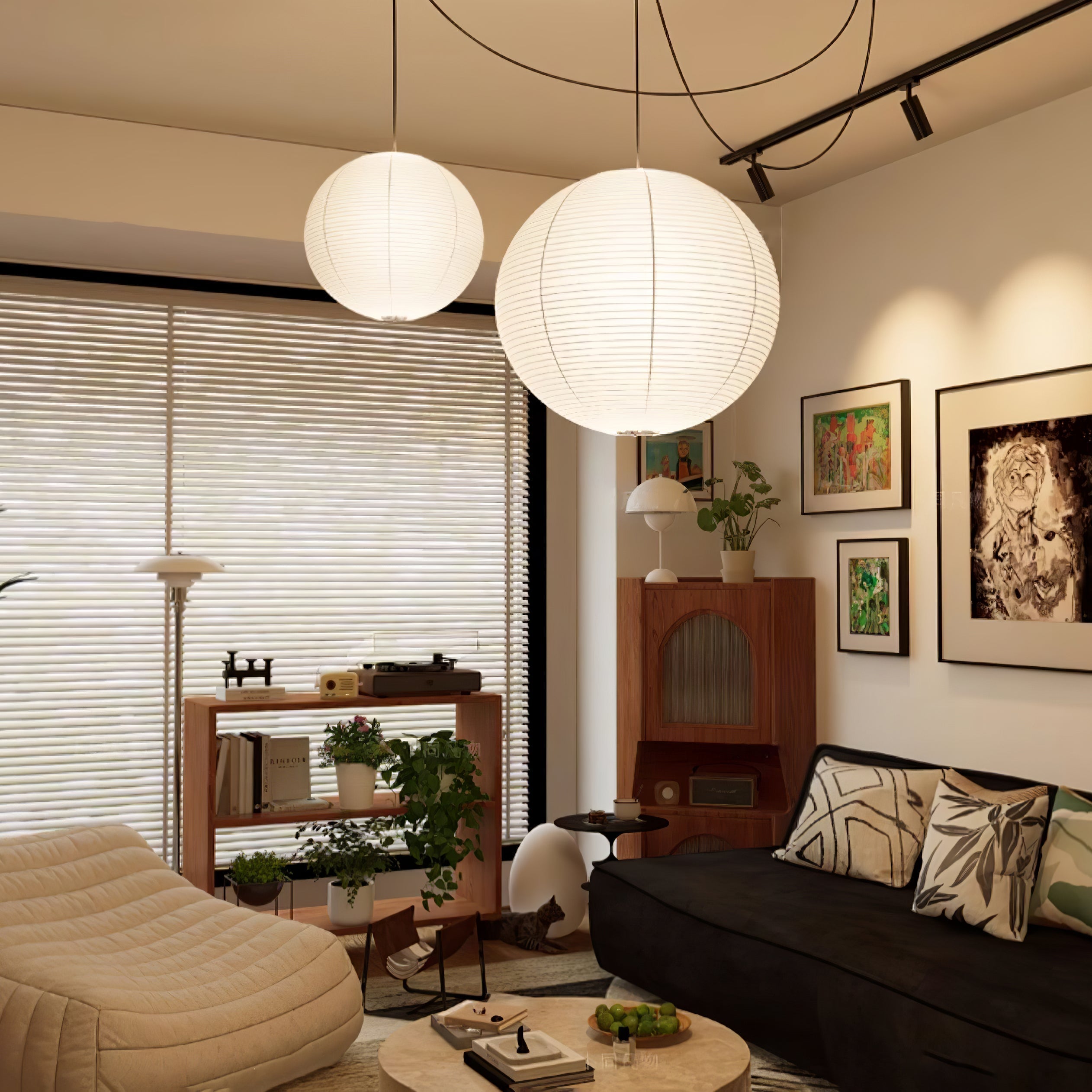Ritta Wabi-sabi Globe Metaal Papier LED Hanglampen Woonkamer Slaapkamer