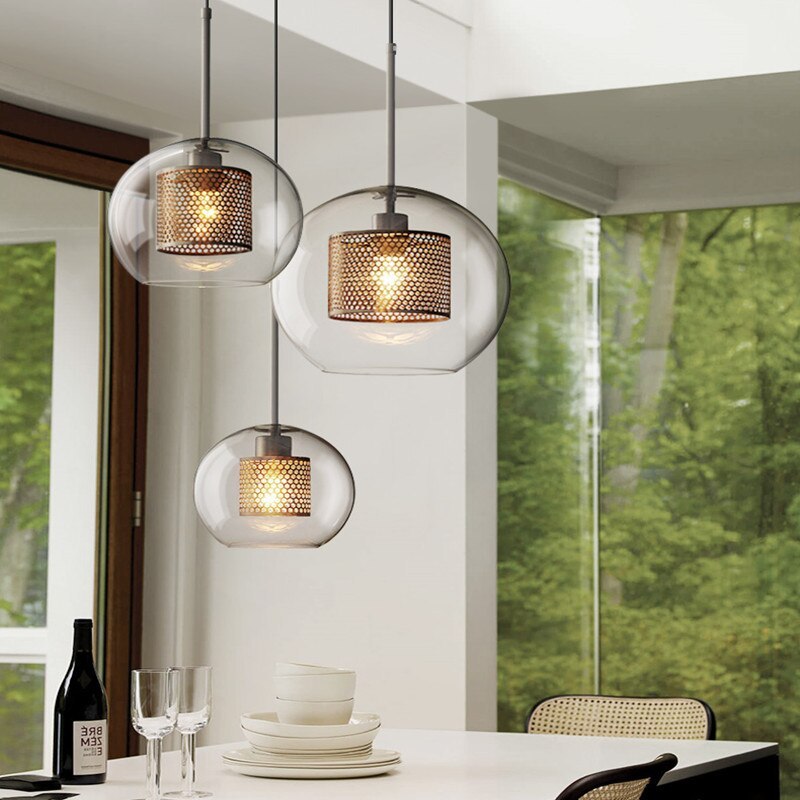 Oneal Retro Ronde LED Hanglampen Gouden Metaal Glas Woonkamer