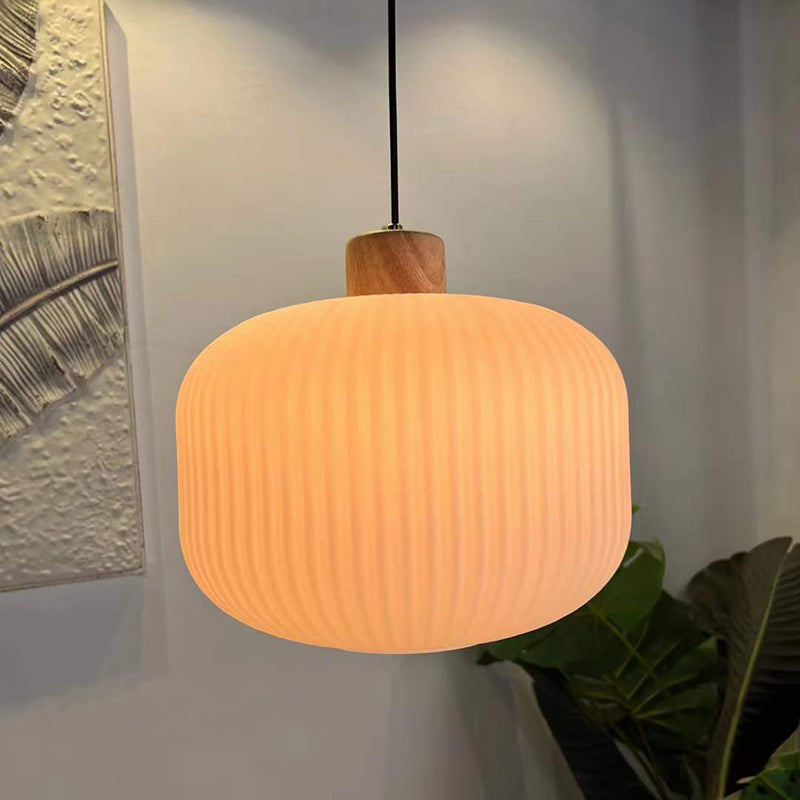 Ozawa Vintage Lantaarnvorm LED Hanglampen Wit Hout/Glas Slaapkamer/Eetkamer