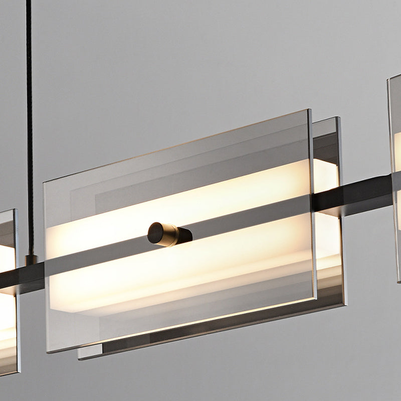 Evette Moderne Scandinavische Lineaire Metaal/Glas Hanglamp Messing/Zwart Eetkamer