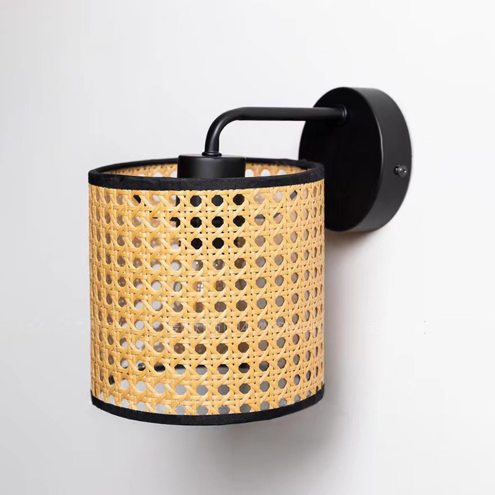 Ritta Retro LED Wandlamp Zwart Metaal Rotan Eetkamer Slaapkamer