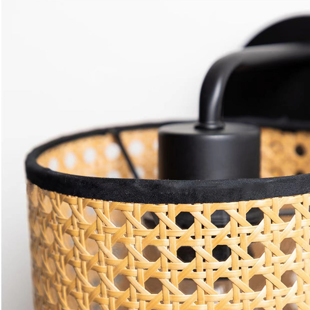 Ritta Retro LED Wandlamp Zwart Metaal Rotan Eetkamer Slaapkamer