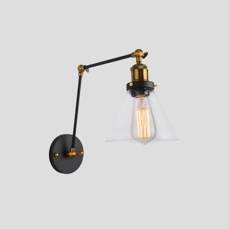 Brady Industial Verstelbare Wandlamp Metaal/Glas Zwart/Goud Slaapkamer/Keuken