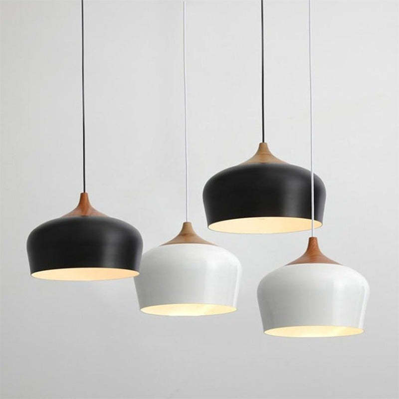 Nazifa Ronde LED Hanglampen Zwart Wit Metaal Hout Eetkamer Slaapkamer