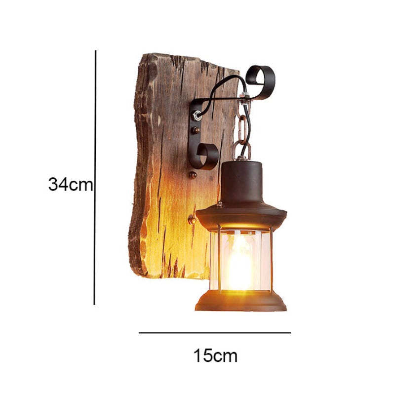 Alessio Retro Lantern LED Wandlampen Zwart Bronze Metaal Hout Slaapkamer