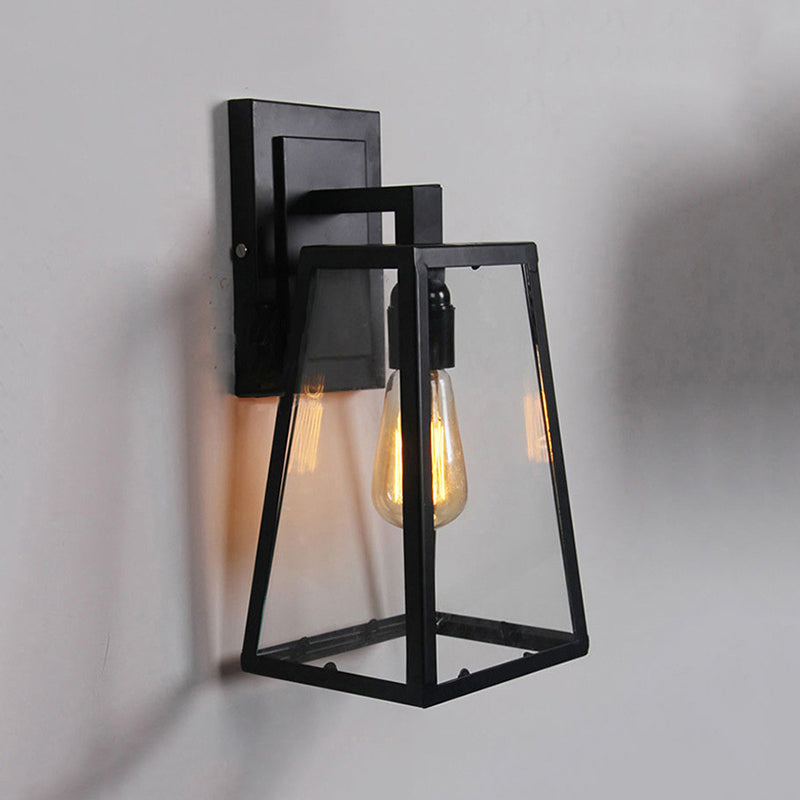 Alessio Retro Zwarte Industriële Lantaarn Wandlamp Metaal En Glas