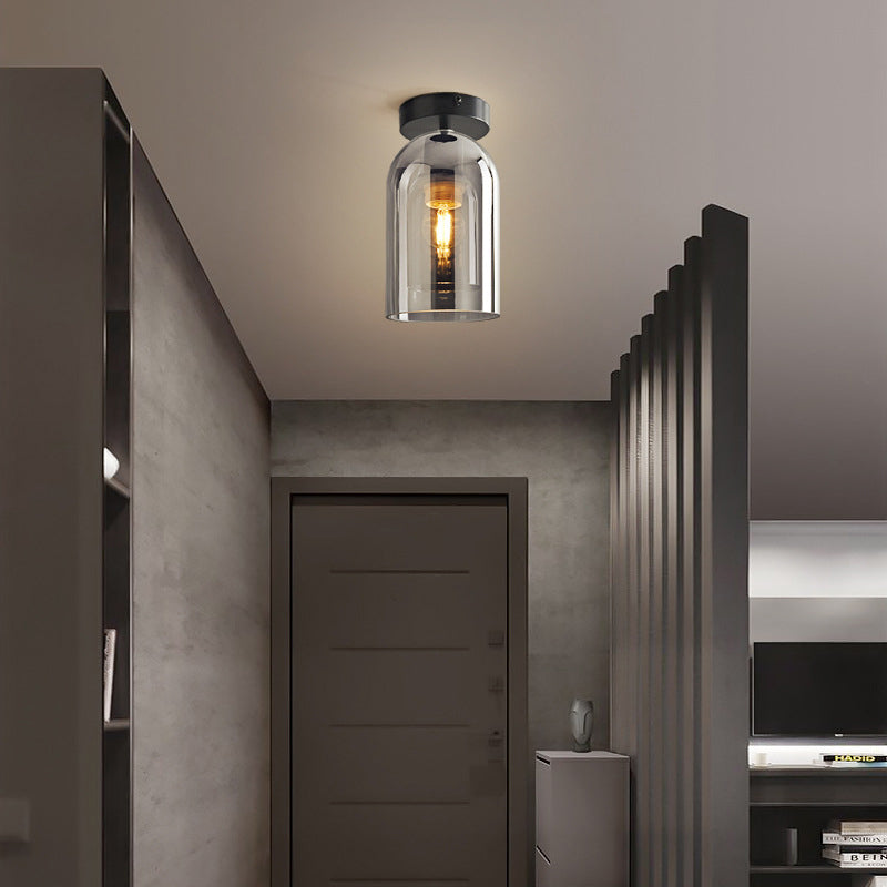 Sanna Vintage LED Plafondlamp Rookgrijs Cognac Metaal Glas Slaapkamer Woonkamer