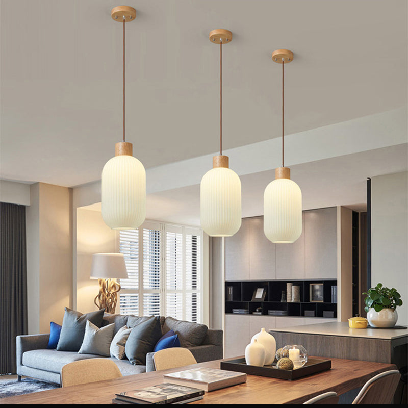 Ozawa Vintage Lantaarnvorm LED Hanglampen Wit Hout/Glas Slaapkamer/Eetkamer