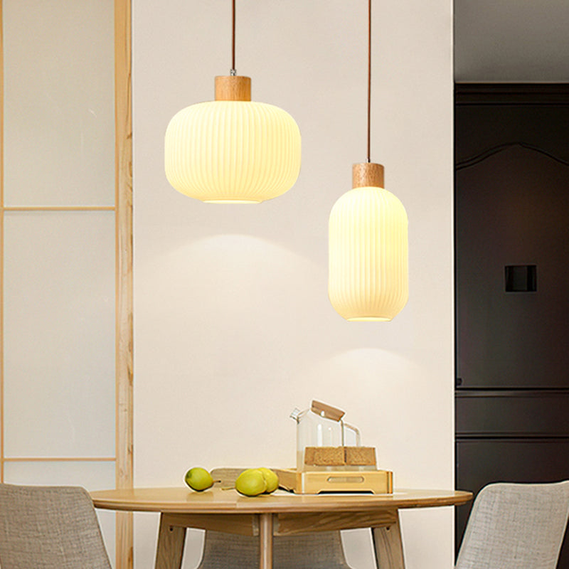 Ozawa Vintage Lantaarnvorm LED Hanglampen Wit Hout/Glas Slaapkamer/Eetkamer