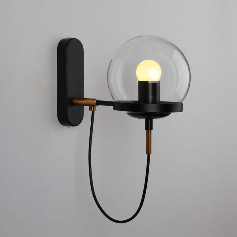 Alessio Retro Rustieke Glazen Design Wandlamp Zwart/Brons Woonk/Eetkamer