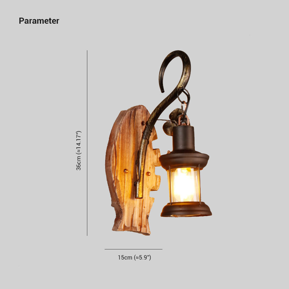 Austin Design Visvorm Vintage LED Wandlamp, Hout/Metaal, Woonk/Eetk/ Slaapkamer