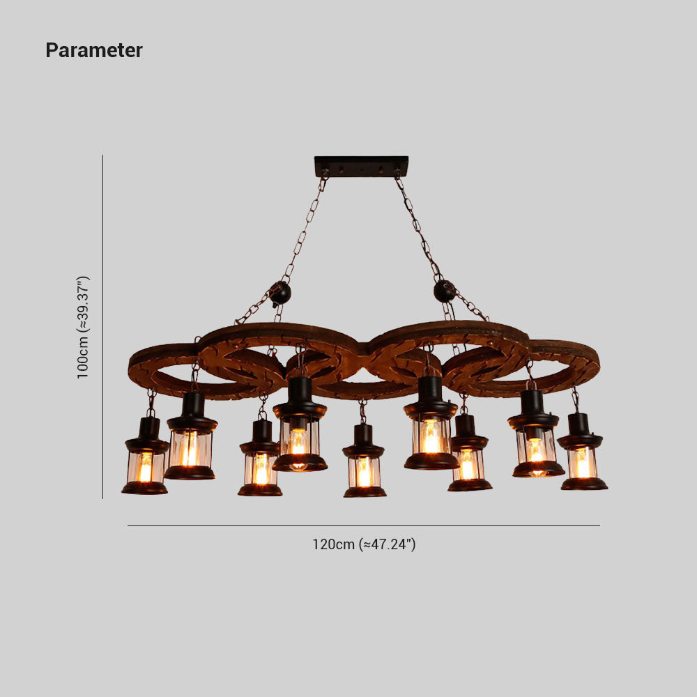 Austin Vintage 5 Ring Metal/Wood Pendant Light, Walnut
