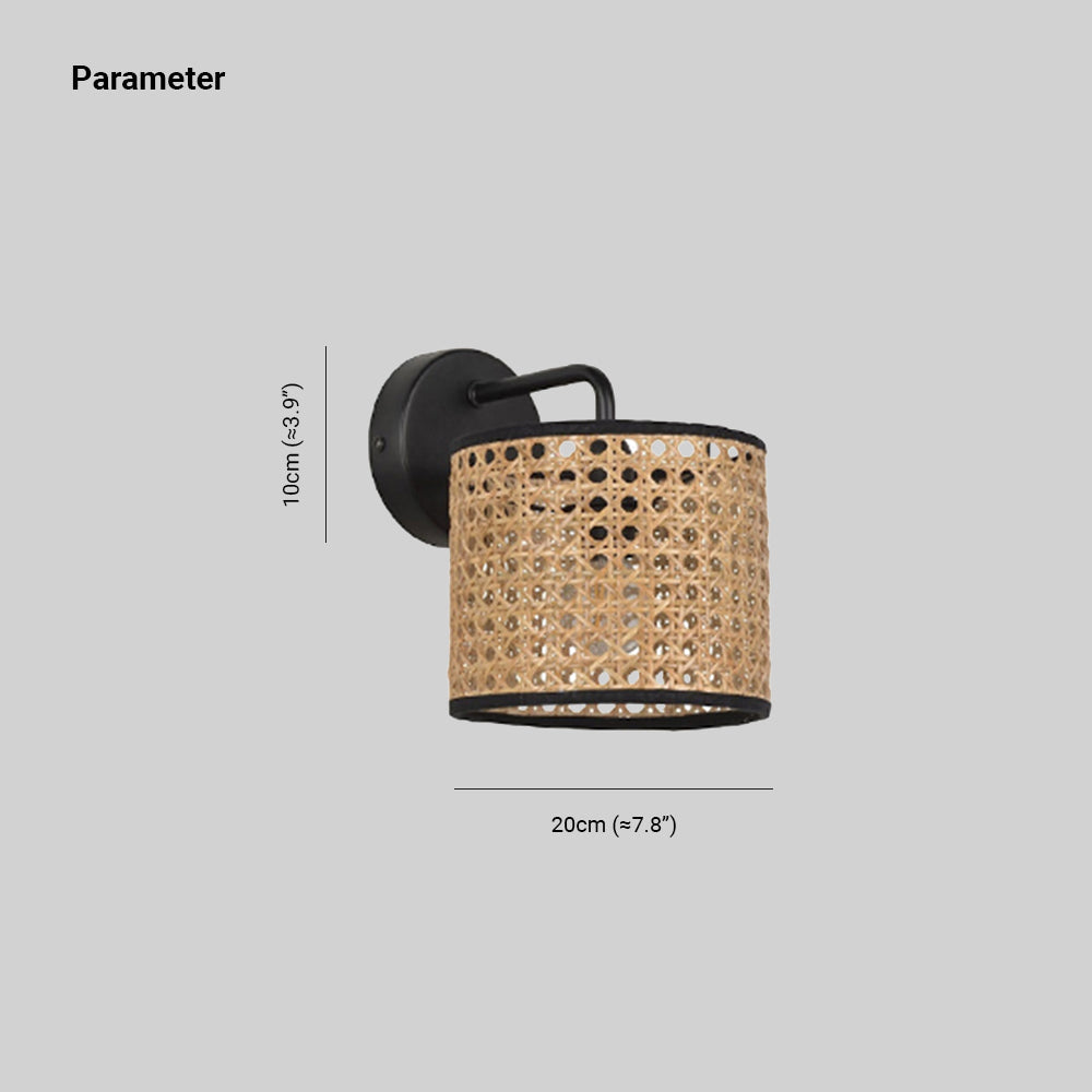 Ritta Retro LED Wandlamp Zwart Metaal Rotan Eetkamer Slaapkamer