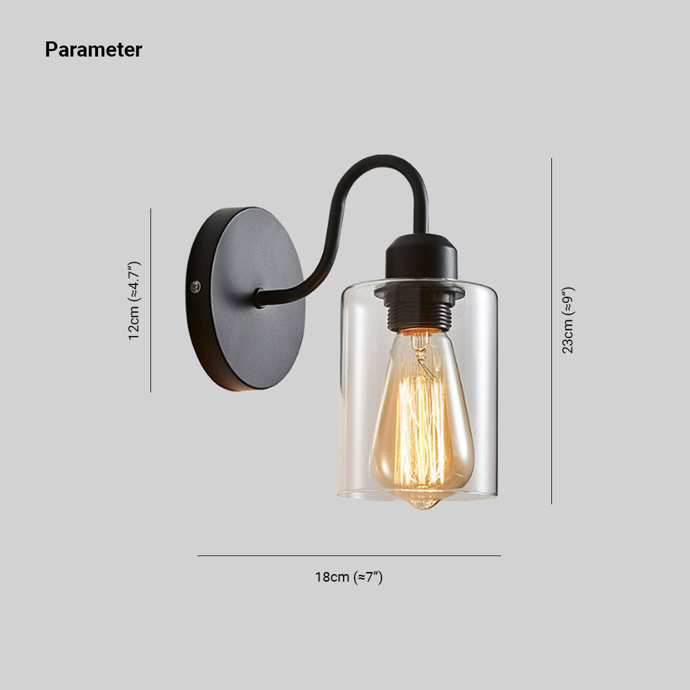 Alessio Vintage Industrial Cylindrical Metal/Glass Wall Lamp, Black