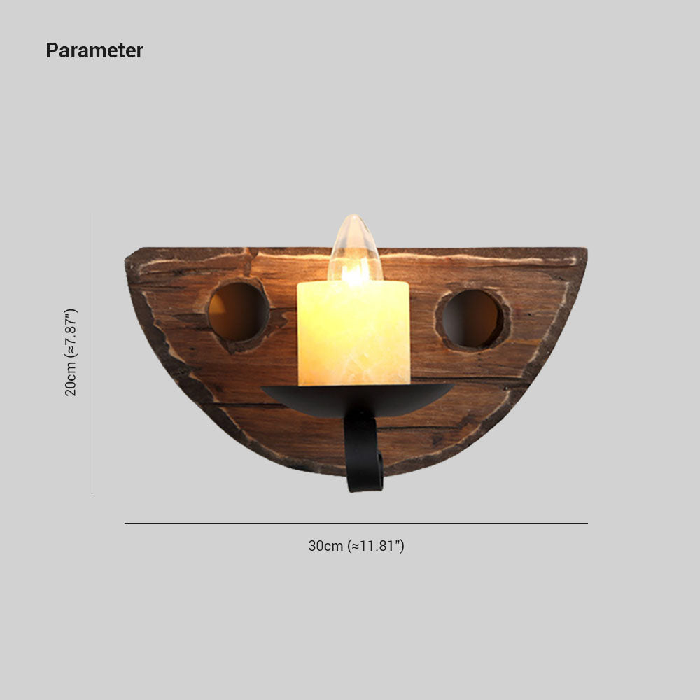 Austin Vintage Kaars Halfronde Wandlamp, Hout/Metaal, Woonk/Eetk/ Slaapkamer