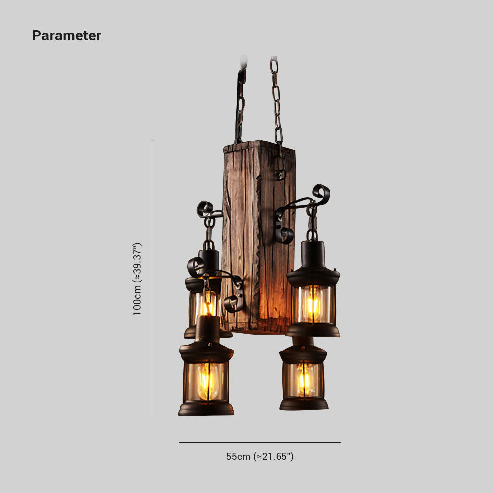 Austin Vintage Rechthoekige Hanglamp,  Metal/Houten Eetk/Woonkamer