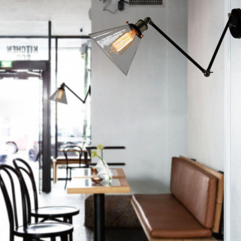 Brady Industial Verstelbare Wandlamp Metaal/Glas Zwart/Goud Slaapkamer/Keuken