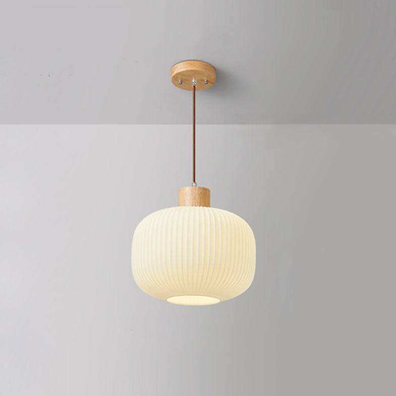 Ozawa Vintage Lantaarnvorm LED Hanglampen Wit Hout/Glas Slaapkamer/Eetkamer