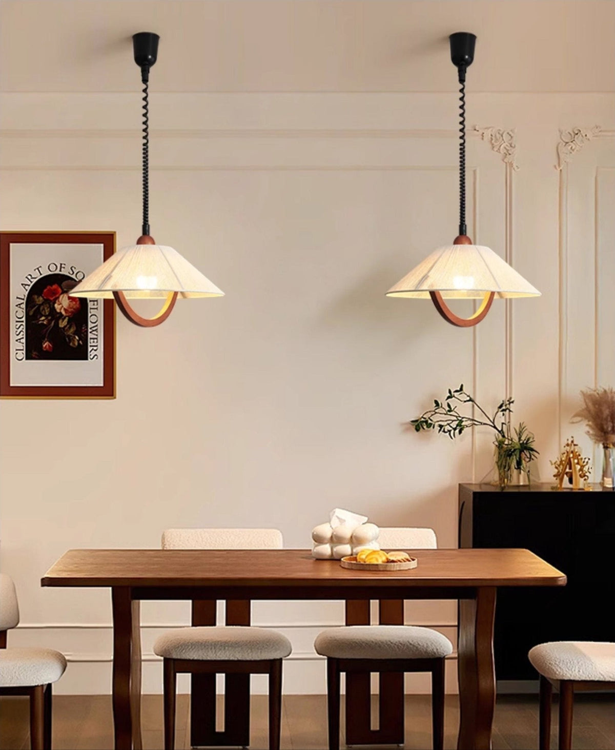 Reneria Minimalistische hanglamp van walnoot en beige