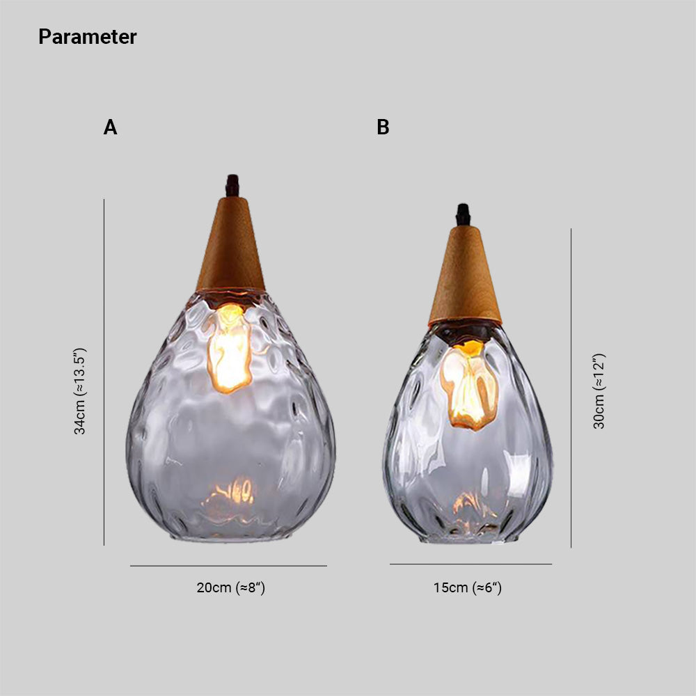 Avi Vintage Teardrop Hanglamp, Bar/Kitcheneiland, Glas/Hout